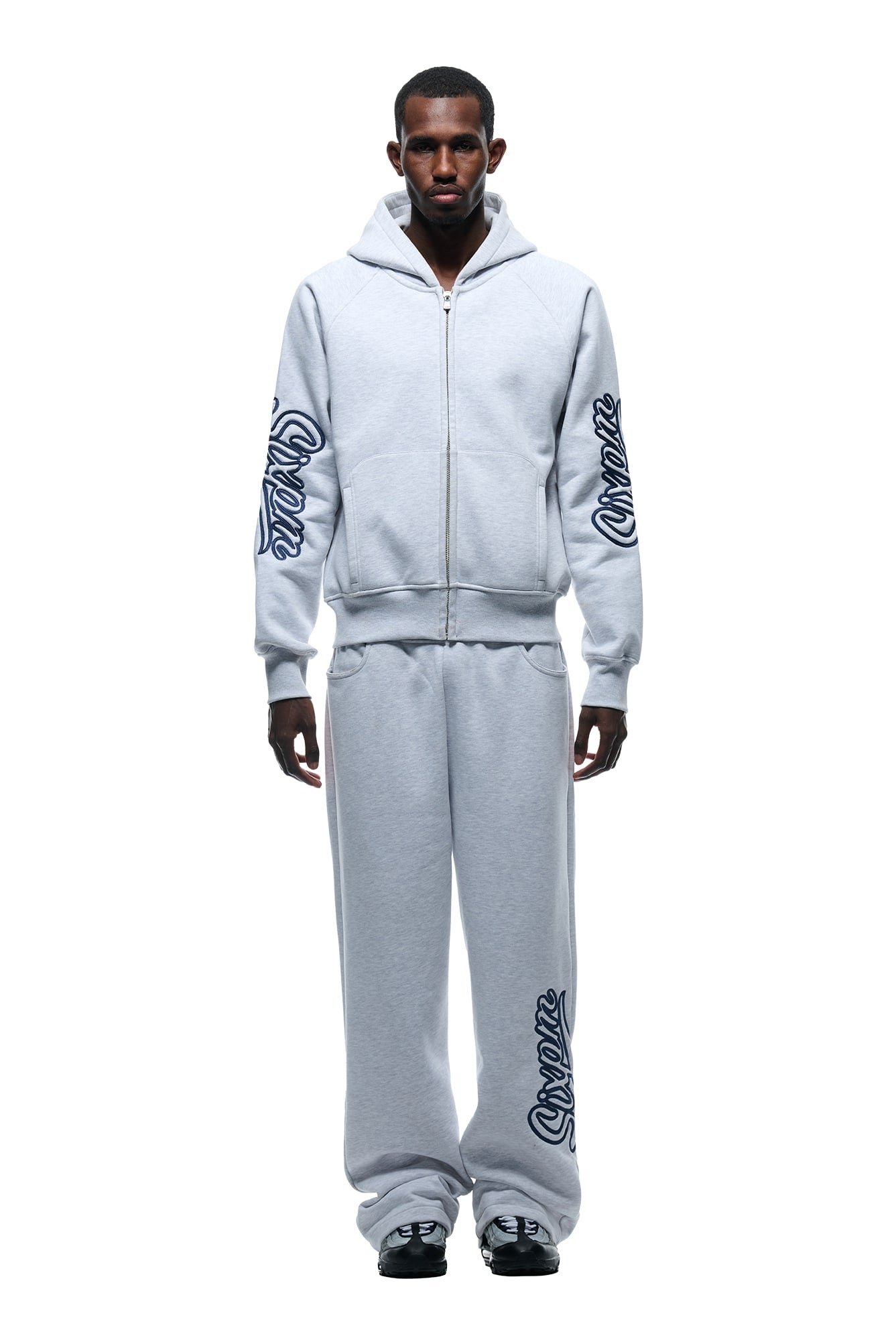 WAVE LOGO ZIP HOODIE LIGHT GREY