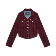 WMNS VELVET DENIM JACKET BORDEAUX RED