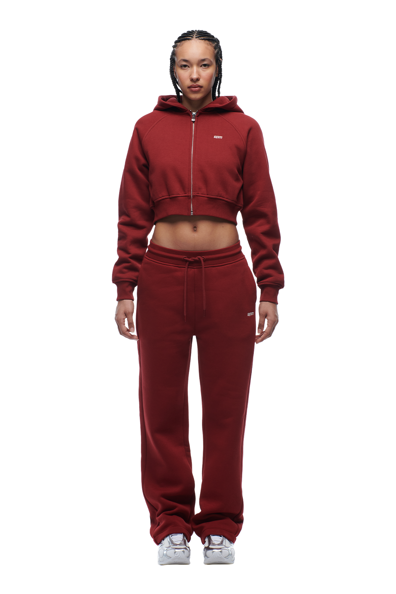 WMNS CROPPED ZIP HOODIE WINE RED