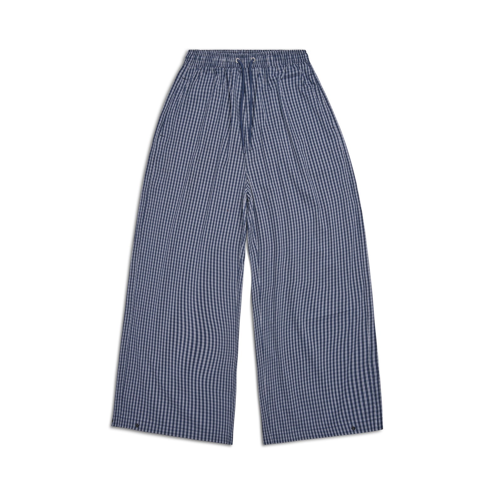 WIDE WOVEN CHECK PANTS DARK NAVY